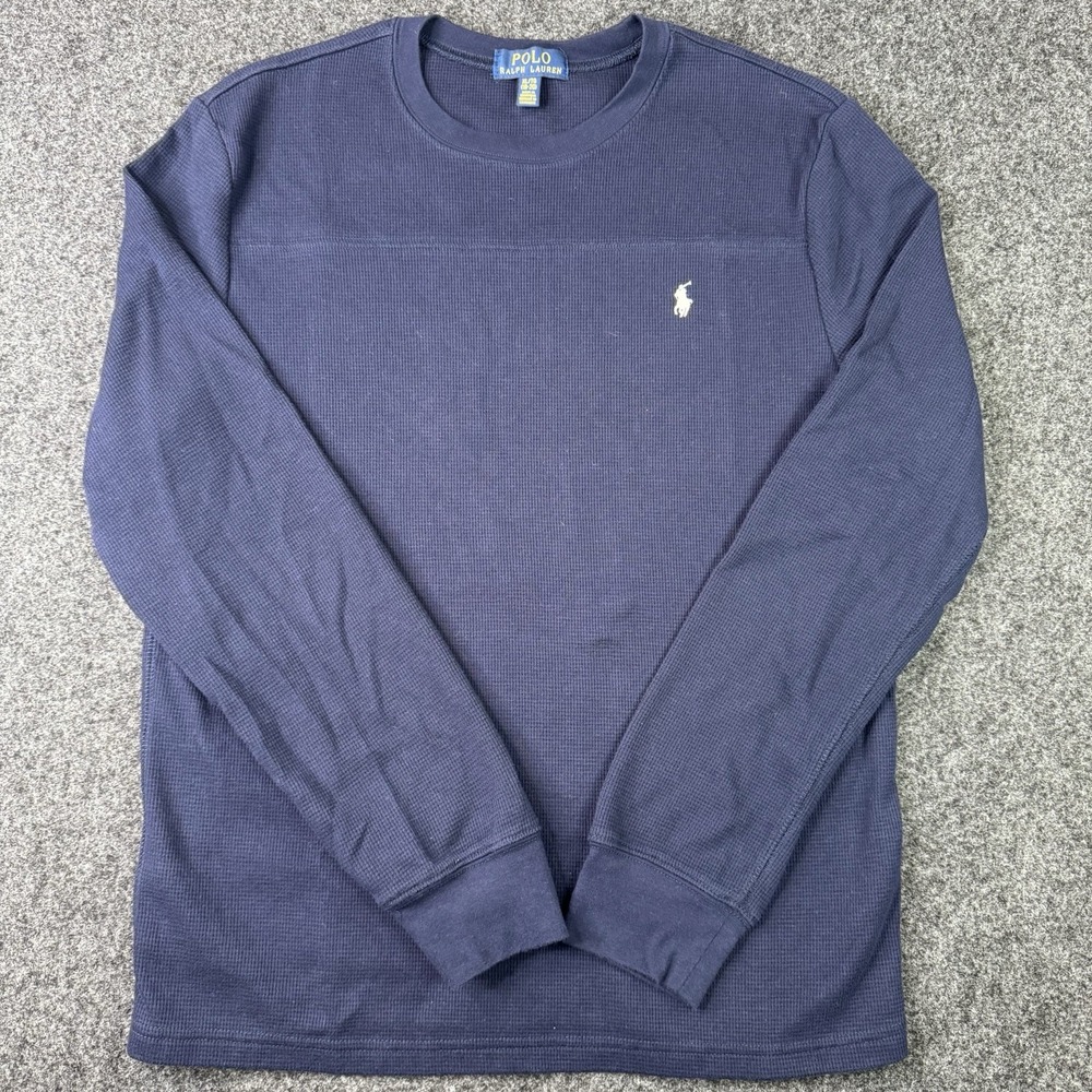 Polo Ralph Lauren Kids Boys Shirt XL 18-20 Navy Waffle Knit Long Sleeve Thermal